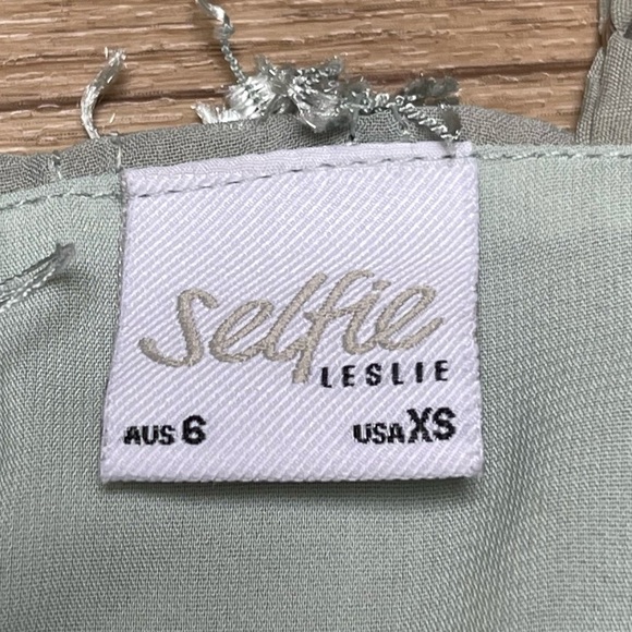 🥒 Selfie Leslie Florence Avenue Ruffle Wrap Mini Party Dress Sage Olive Green XS - Picture 8 of 11